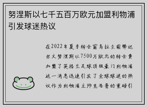 努涅斯以七千五百万欧元加盟利物浦引发球迷热议 努涅斯以七千五百万欧元加盟利物浦引发球迷热议